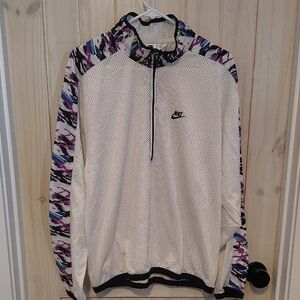 Nike White Mesh Pullover Jacket with Multicolor Pattern 1990's Retro Look